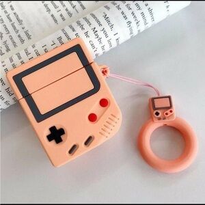 For Airpods 1 & 2 - Soft Silicone Rubber Gameboy Case Cover w/ Keychain Buckle